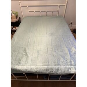 Real Simple Spa Green 100% Cotton Quilted Coverlet Full/Queen 90x94 Grid Stitch